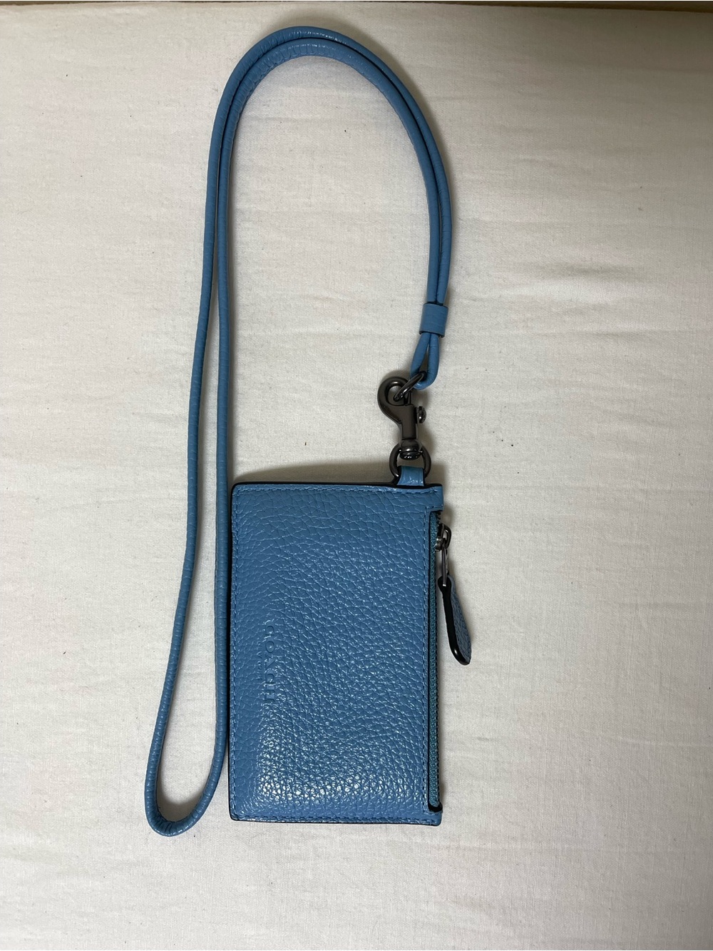 Coach Blue Leather Lanyard Card ID Case with Embossed Logo - Picture 2 of 15